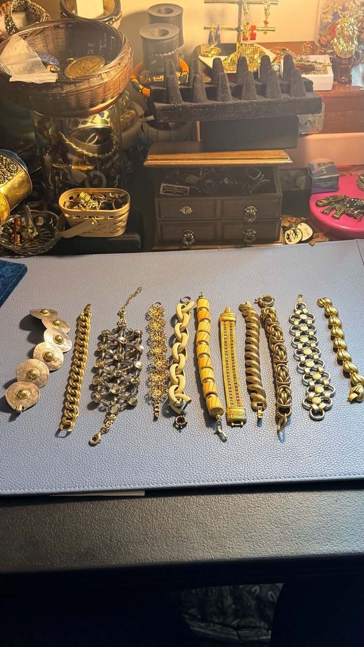 Napier J. Crew & Avon Vintage  Jewelry Bracelet Lot with Wooden Box